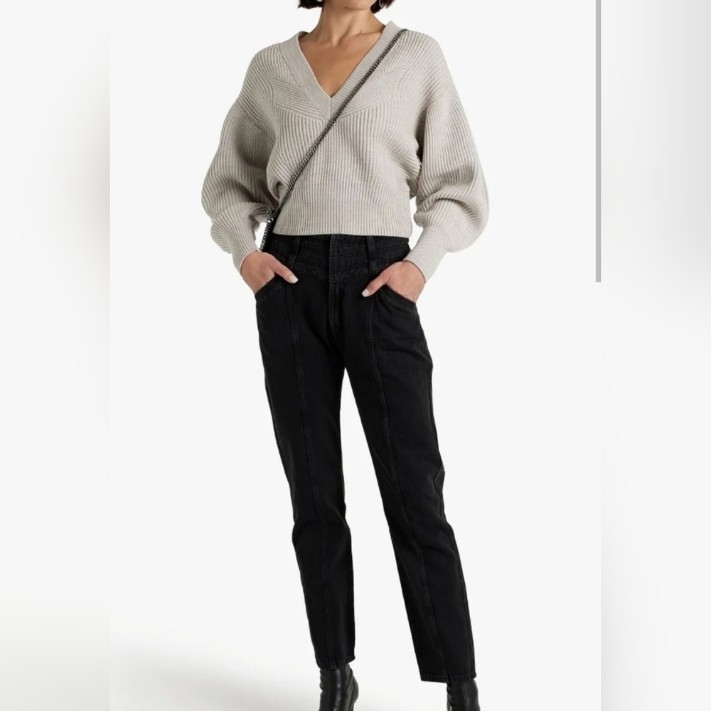 NWT IRO Boucry High Rise Wide Waist Tapered Jeans In Black Stone US 4